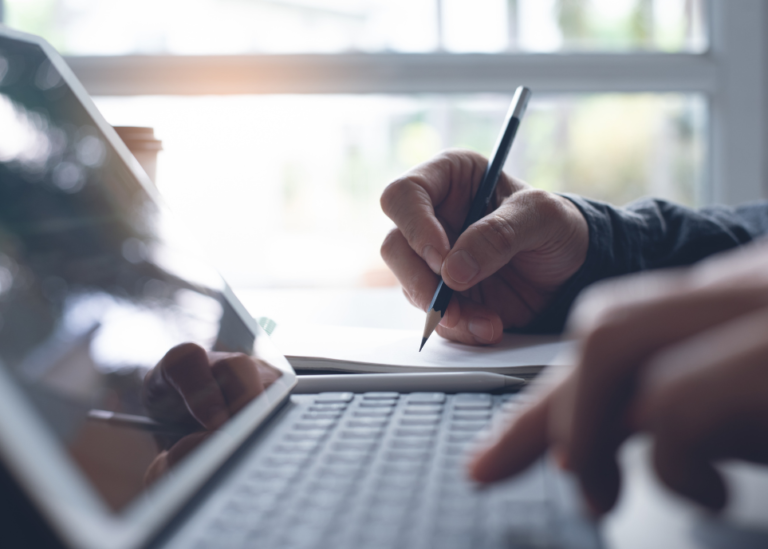 online training, image of a person using a computer for a, online training course